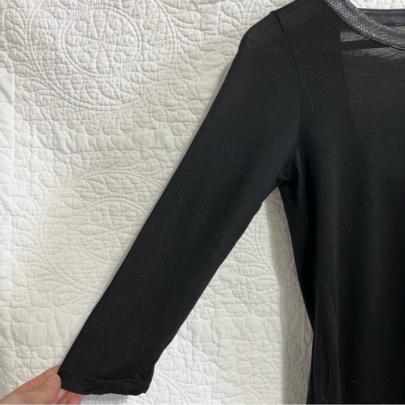 CLUB MONACO Faux Leather Trim, Lyocell Silky 3/4 Sleeve Top, Size X-Small - Picture 8 of 11